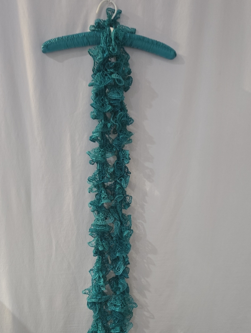 Teal Ruffle Knit Scarf - Handmade